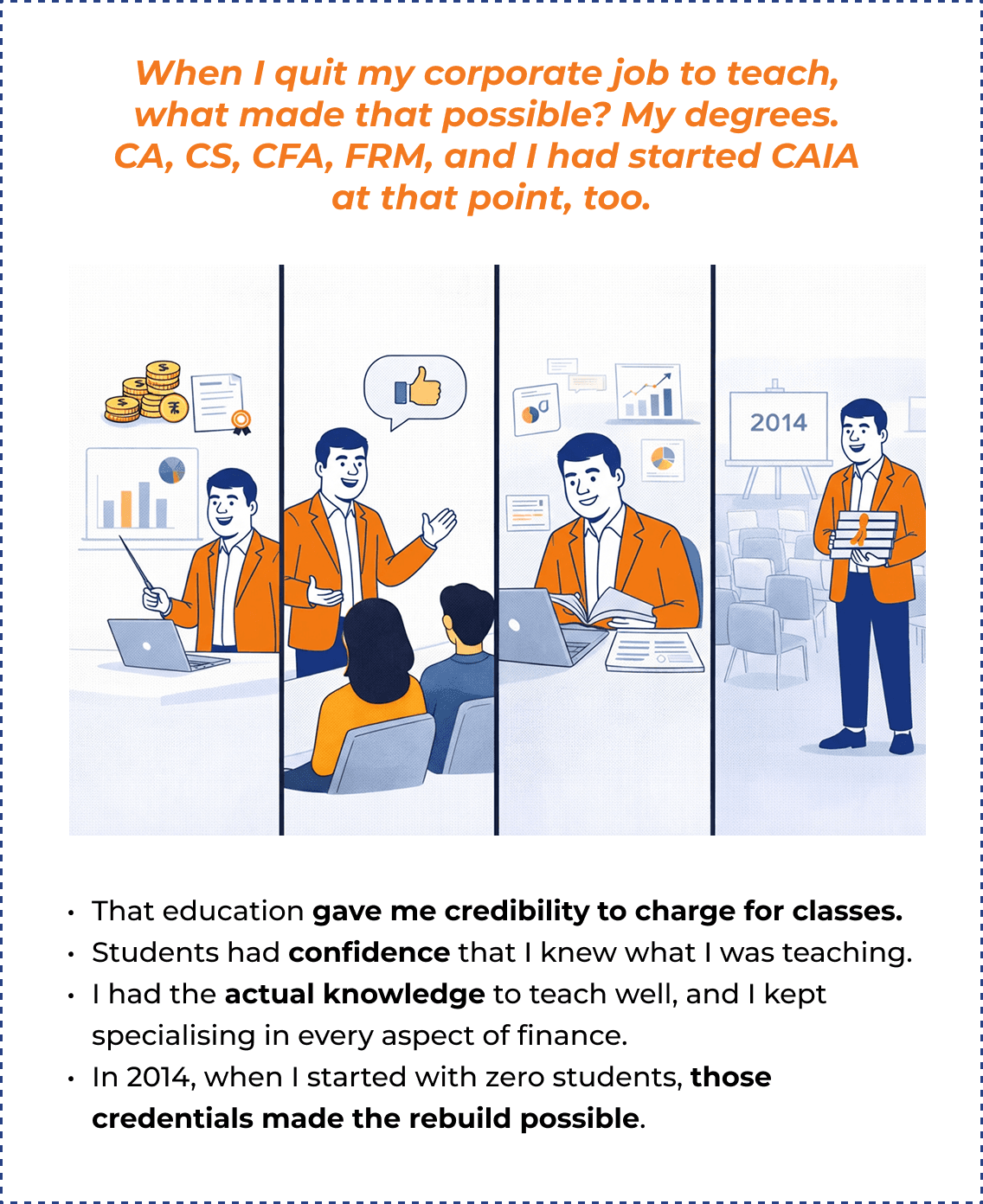 When I quit my corporate job to teach, what made that possible? My degrees.