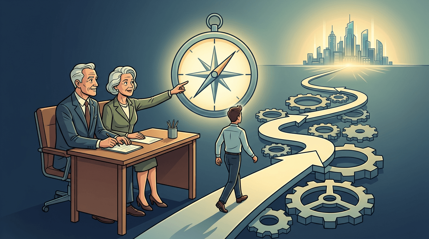 Parents guiding a young man towards his career path